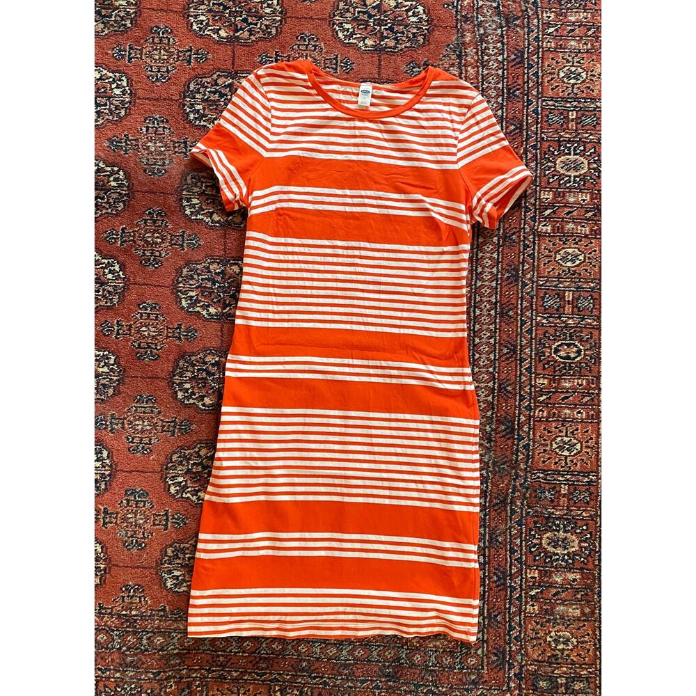 Old Navy‎ Striped T-Shirt Dress Womens M Orange White Unused Casual Short Sleeve